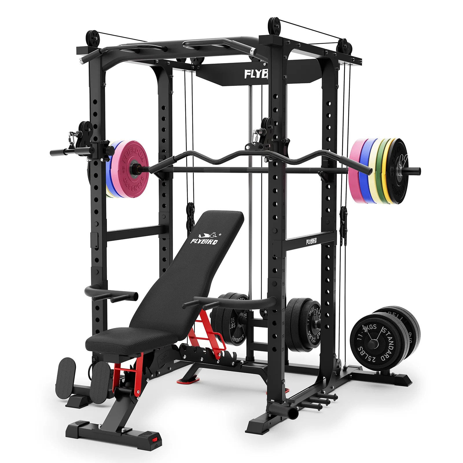 Bundle: Flybird All-in-One Power Rack with Pulley System + Pro Weight ...